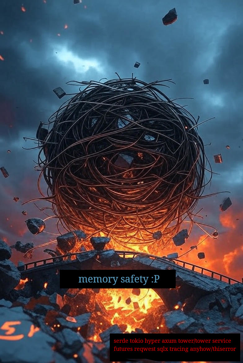 Rust dependency hell – a burning bridge labeled 'memory safety'